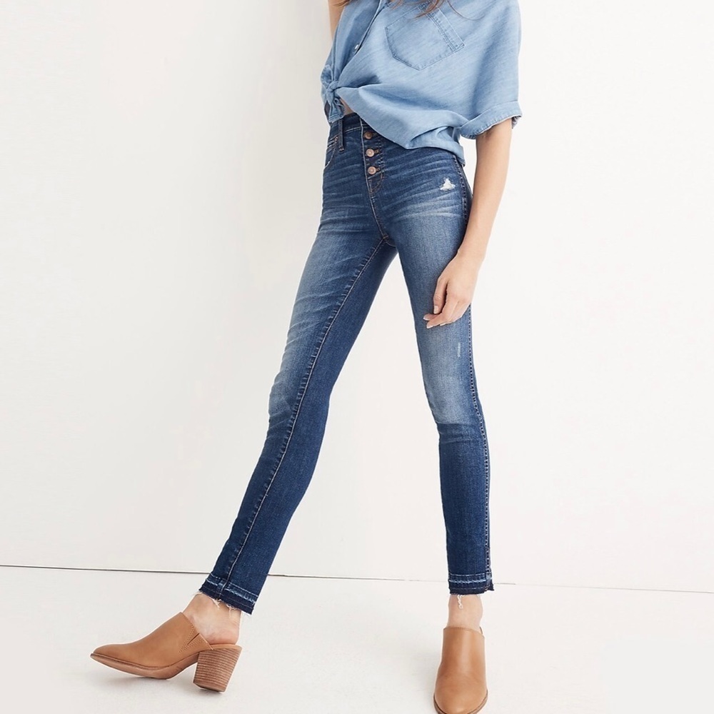 Madewell • 10" High-Rise Skinny Jeans Drop-Hem Edition Button Fly in Blue, Sz 24